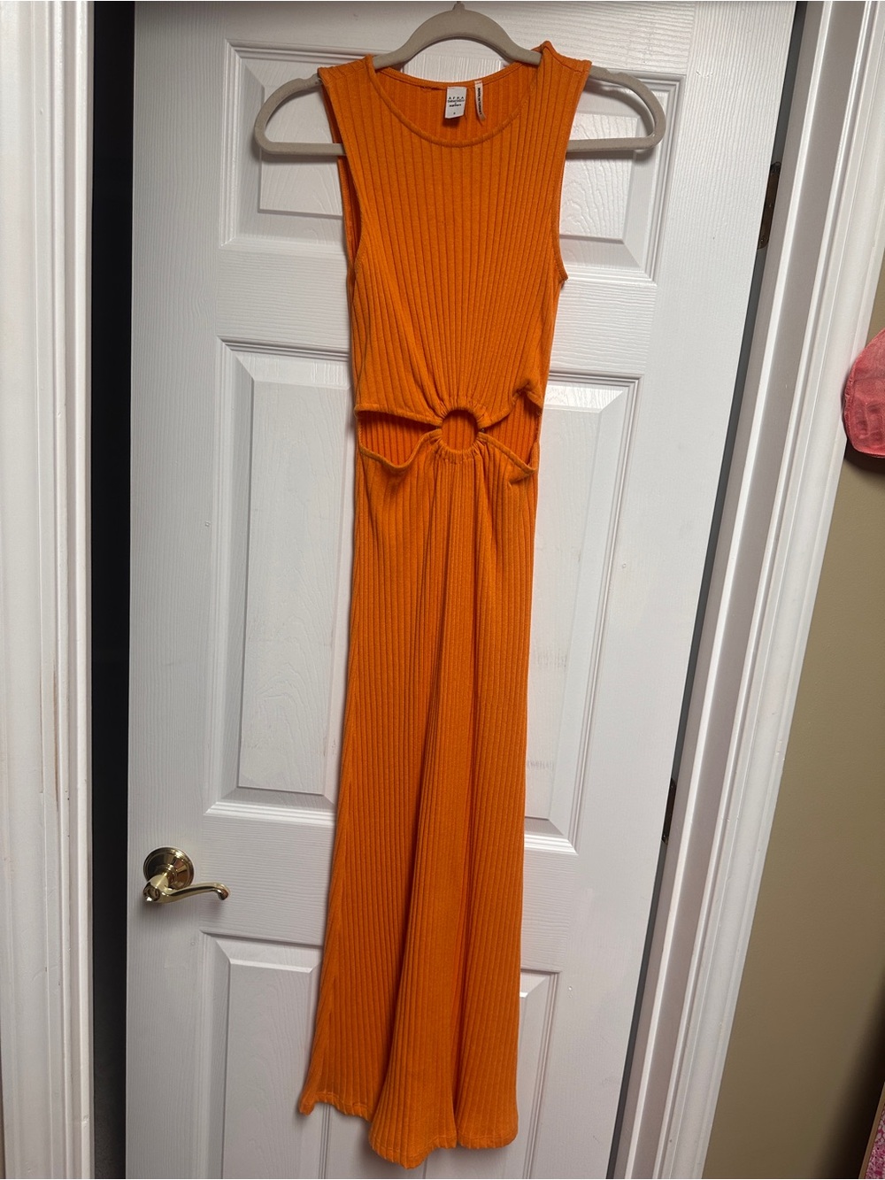 Sleeveless Ribbed Jumpsuit with Front Ring Detail - Bright Orange